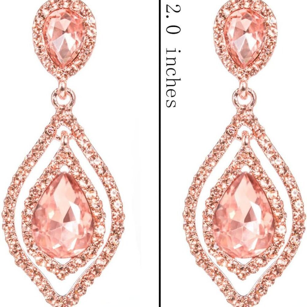 Women Pear Shape Crystal Earrings Dangle Teardrop Rhinestone Chandelier Bridal E - Picture 5 of 5